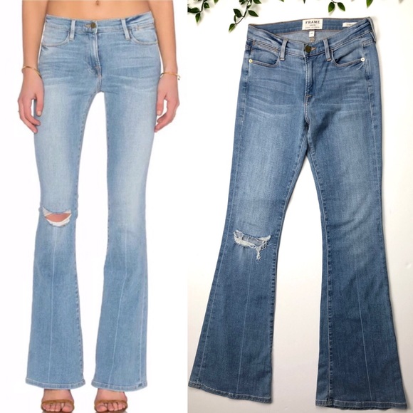 Frame Denim Denim - Frame Denim Le High Flare Jeans Light Hillvale Rip